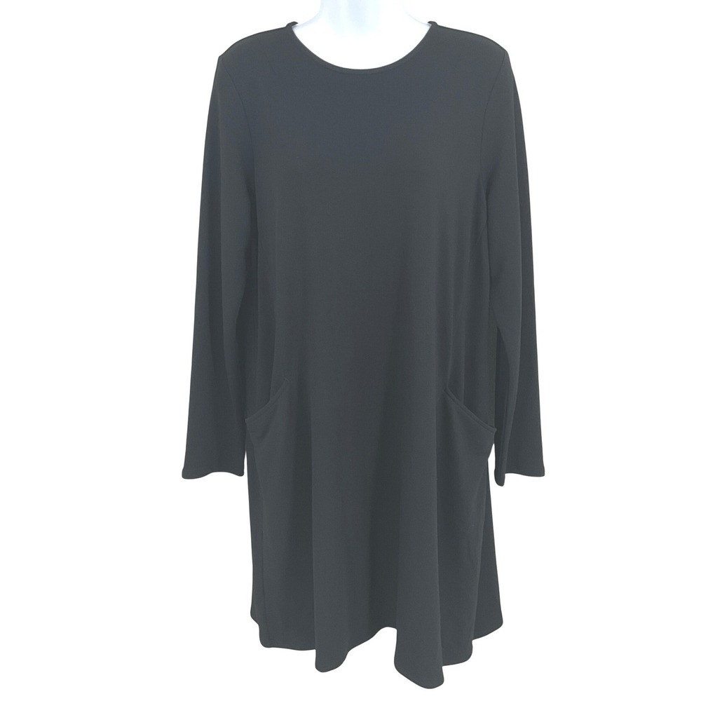Pure Jill Dress Women Sz M Black Long Sleeve Pocket Shift Minimalist Modest‎